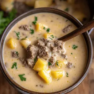 Cheesy Beef and Potato Soup