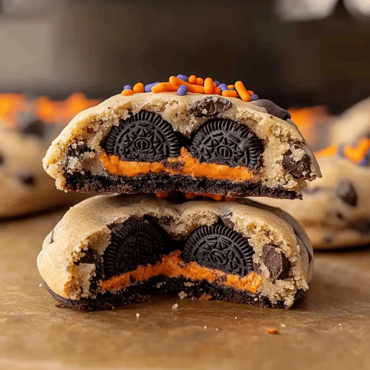 Easy Halloween Oreo Stuffed Chocolate Chip Cookies