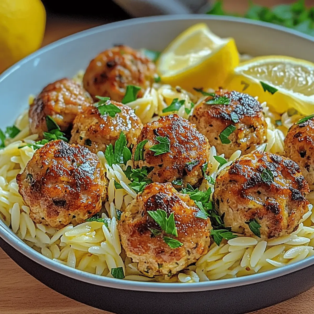 Greek Chicken Meatballs with Lemon Orzo
