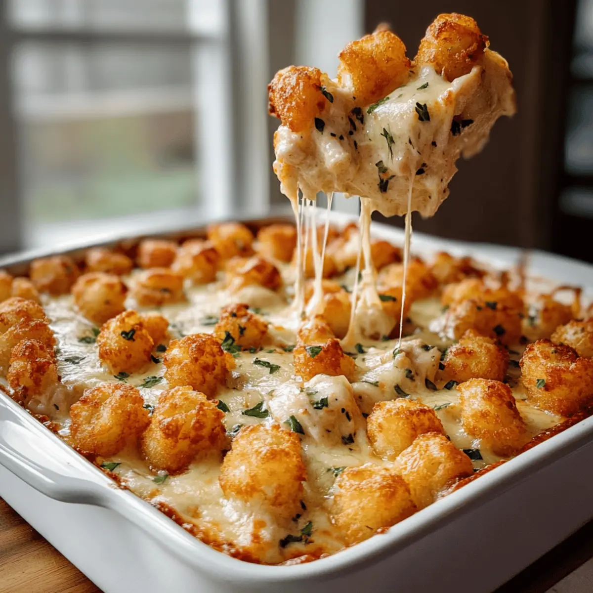 Chicken Alfredo Tater Tot Casserole