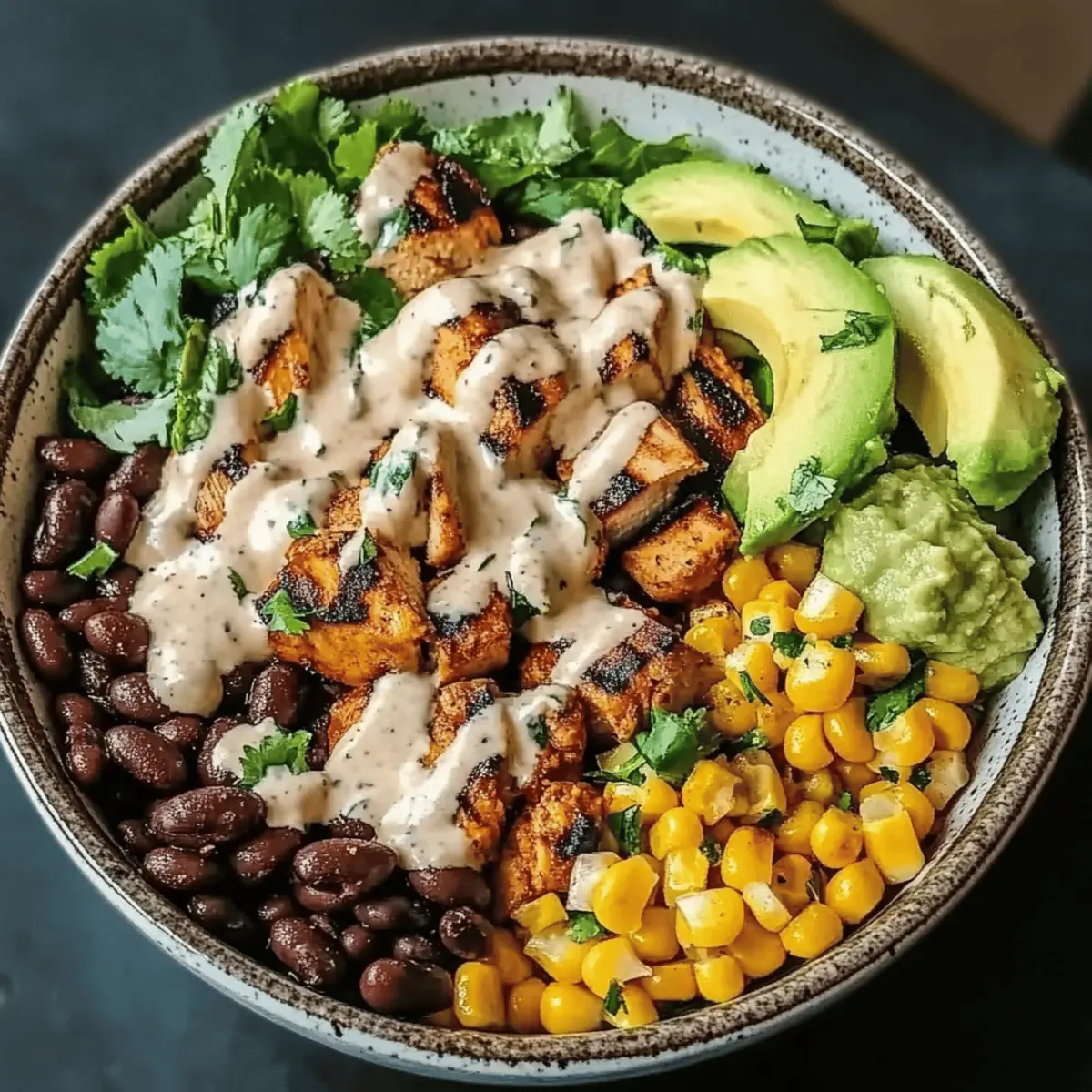 Chicken Bowl with Black Beans, Corn, & Creamy Sauce