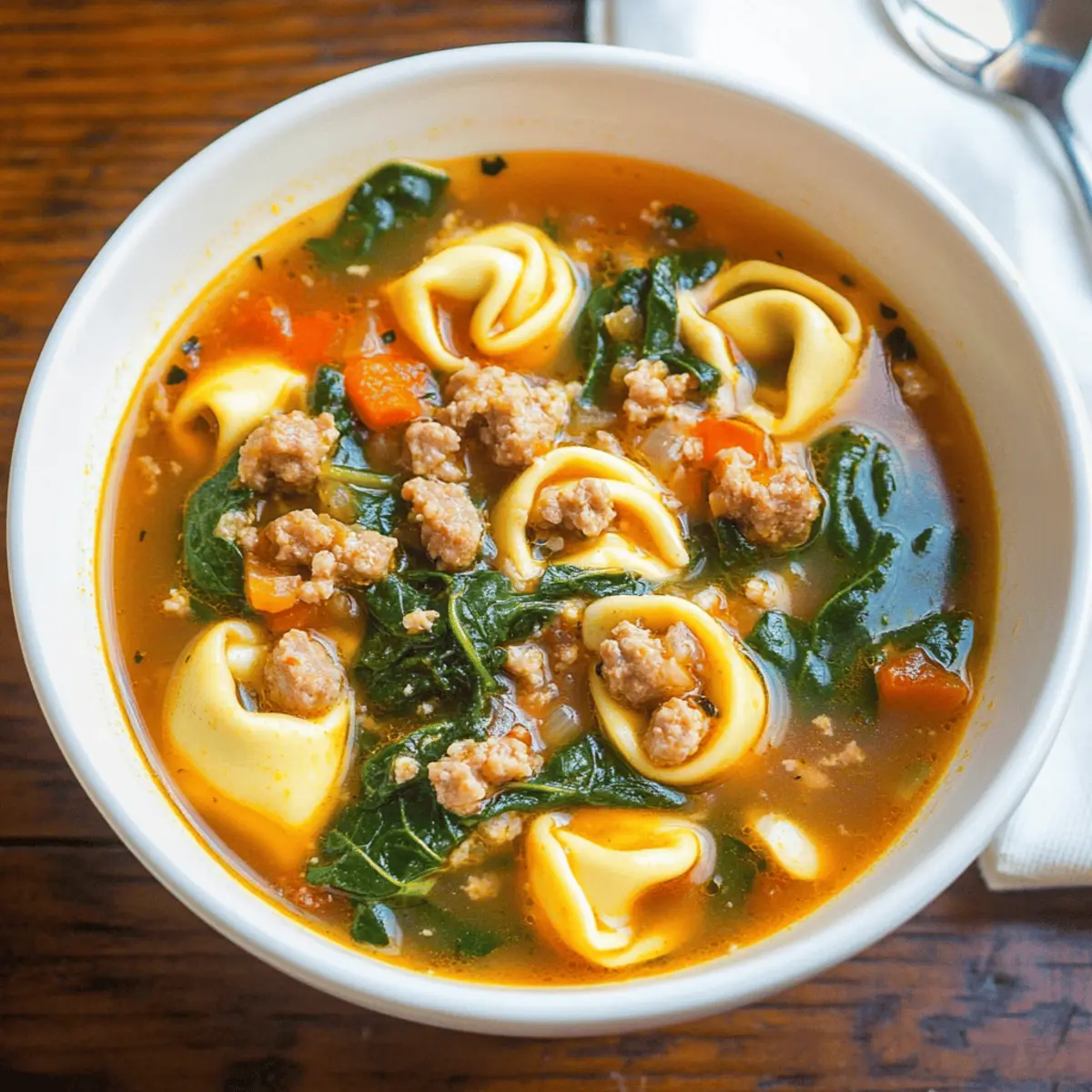Spinach and Tortellini Soup with Sausage