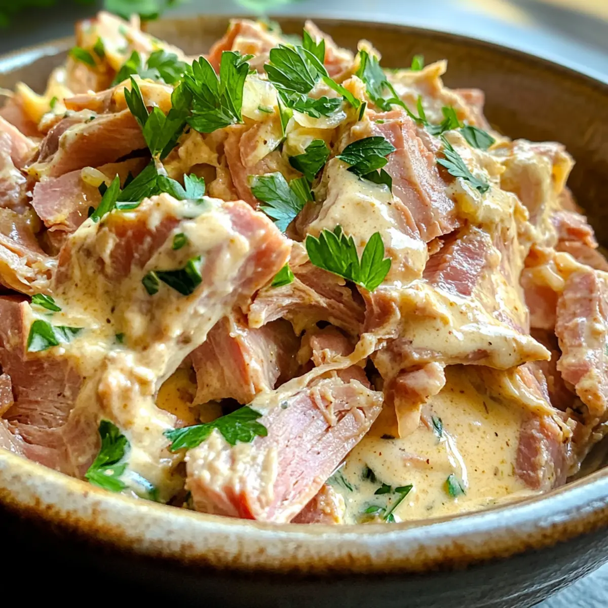 Slowcooker Creamy Mustard Pulled Ham