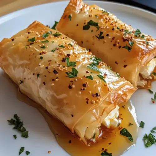 Oven Fried Feta Rolls with Chili Honey