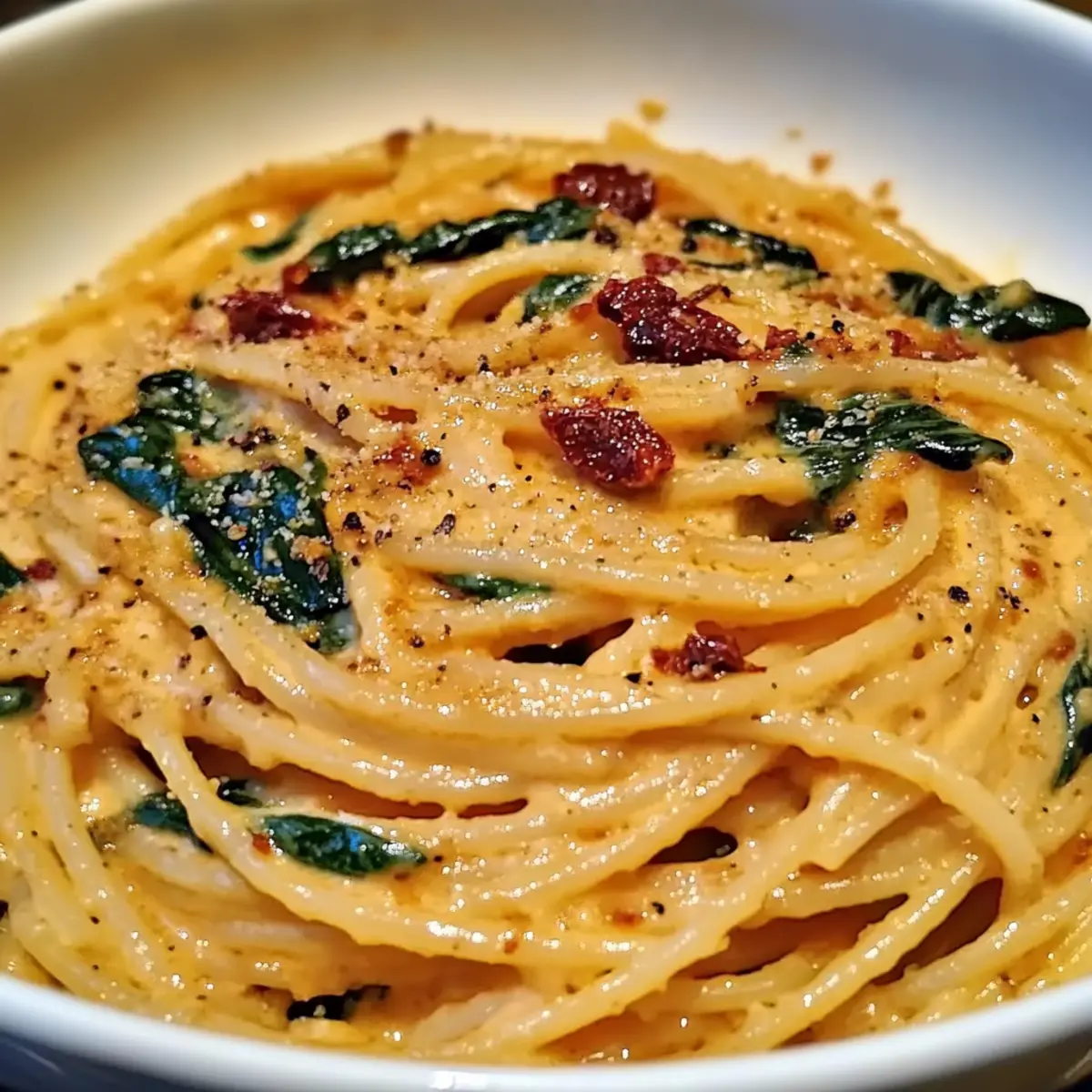 Spaghetti & Spinach with Sun-Dried Tomato Cream Sauce