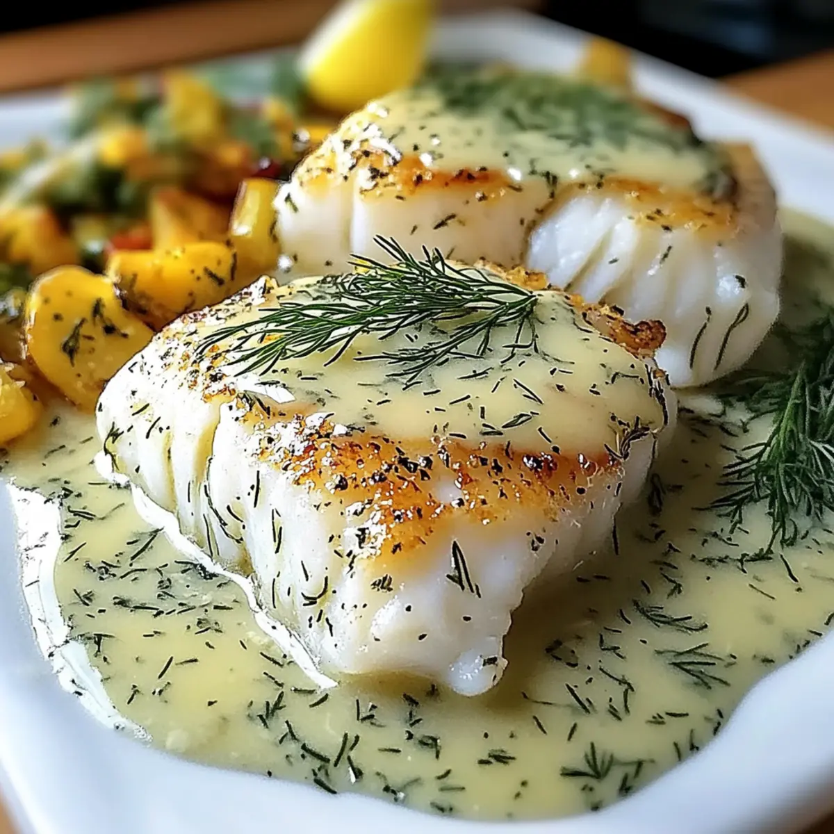 Baked Cod with Lemon Dill Sauce
