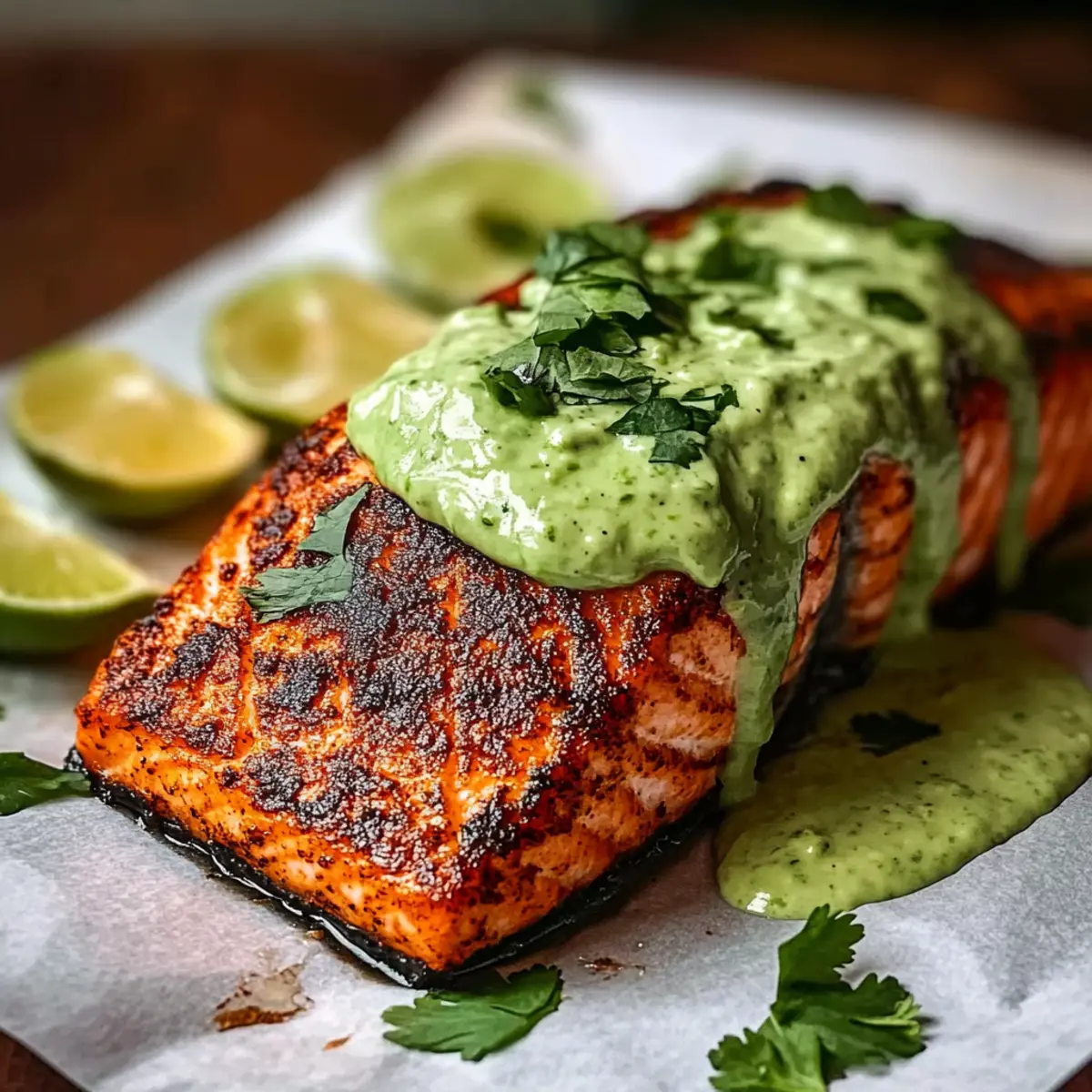 Baked Cajun Salmon And Avocado Lime Sauce