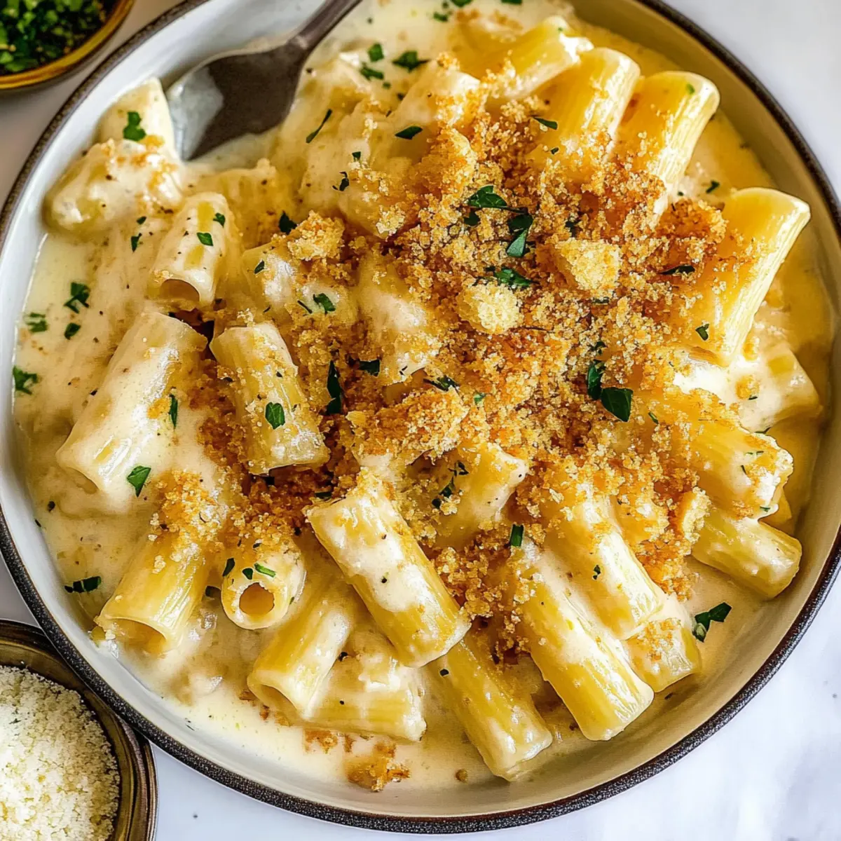 Creamy cauliflower rigatoni pasta
