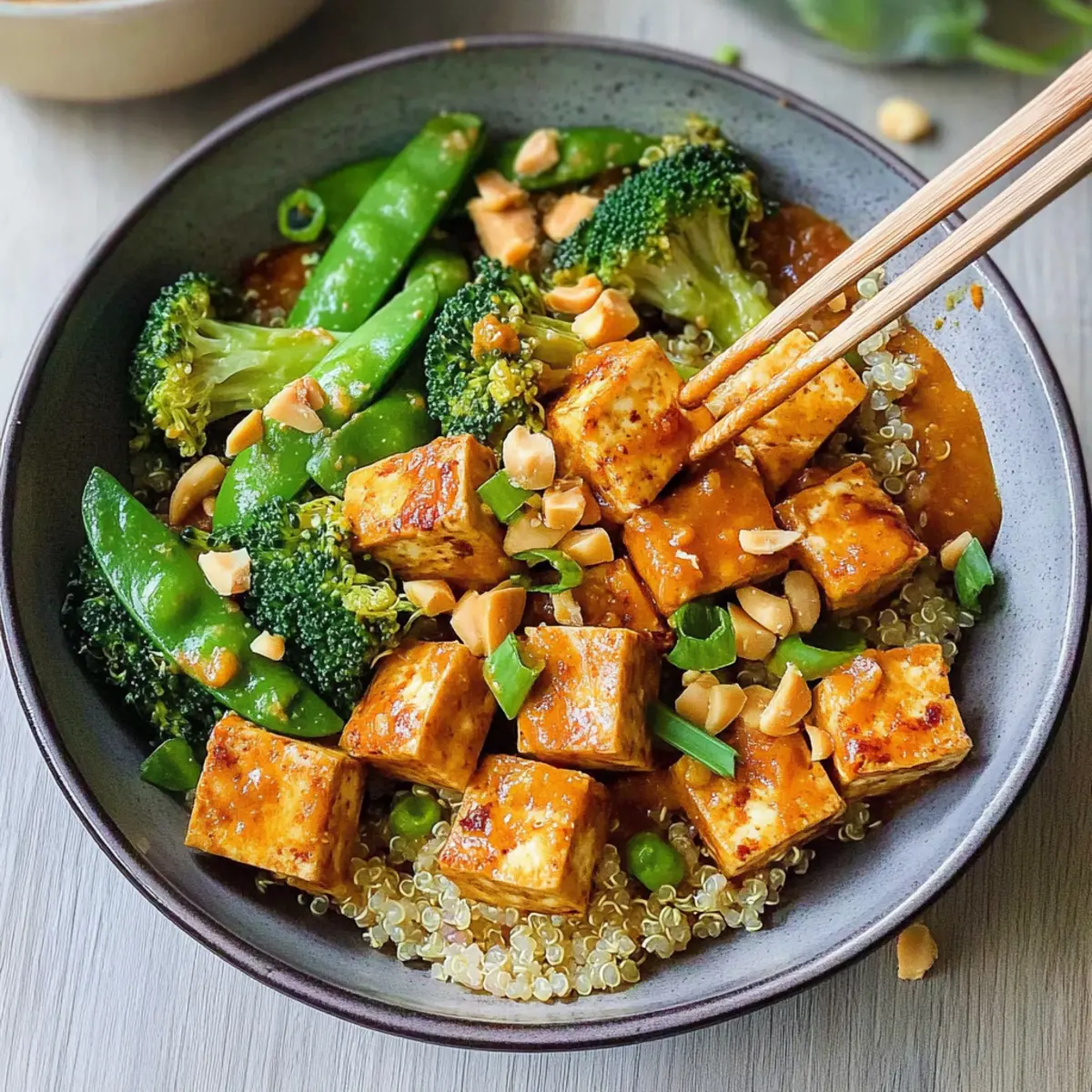 Thai Peanut Tofu Quinoa Bowl