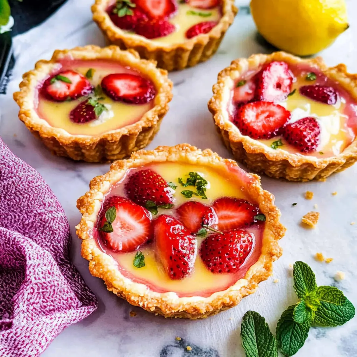 Strawberry Honey Custard Tarts with Lemon Cur