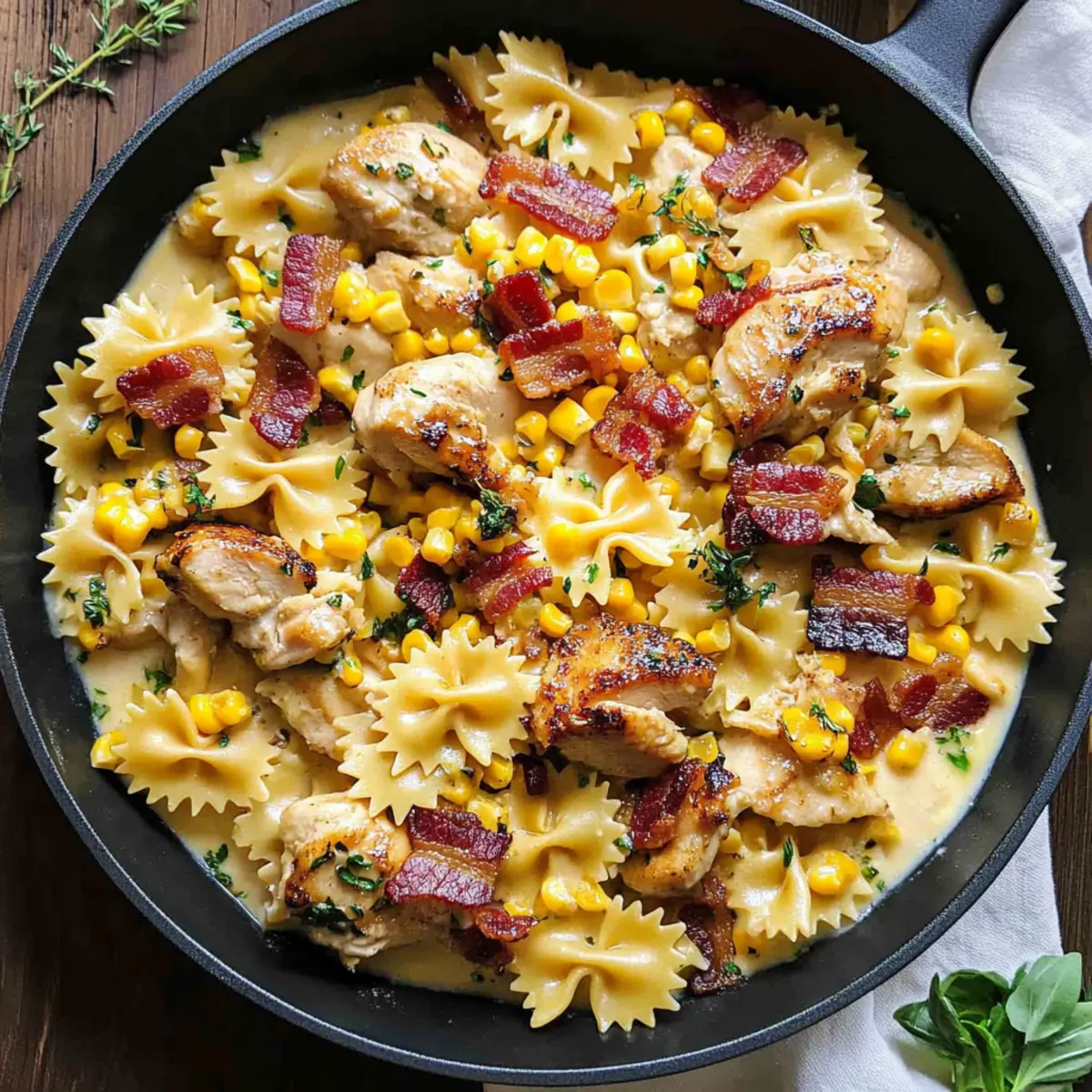 Creamy Chicken and Corn Pasta with Bacon