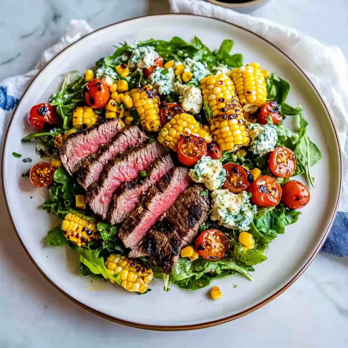 Balsamic Steak Gorgonzola Salad with Grilled Corn