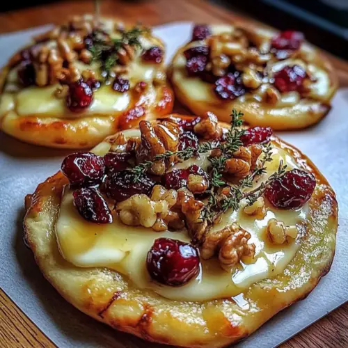 Mini Pizza with Brie, Cranberries & Toasted Walnuts with a Hot Honey Drizzle